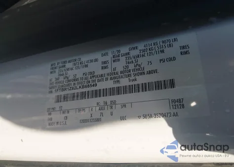 2020 Ford Transit T-250 из США, поврежденный, VIN 1FTBR1Z82LKB68549